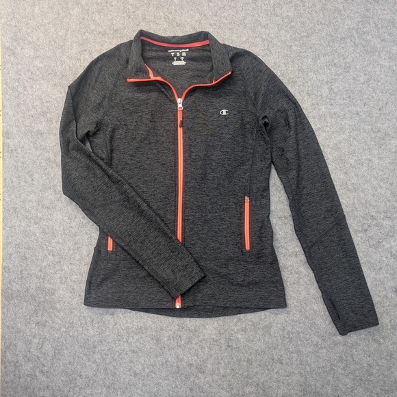 Champion women long sleeve athletic jacket lightweight full-zip slim gray small - Picture 1 of 10